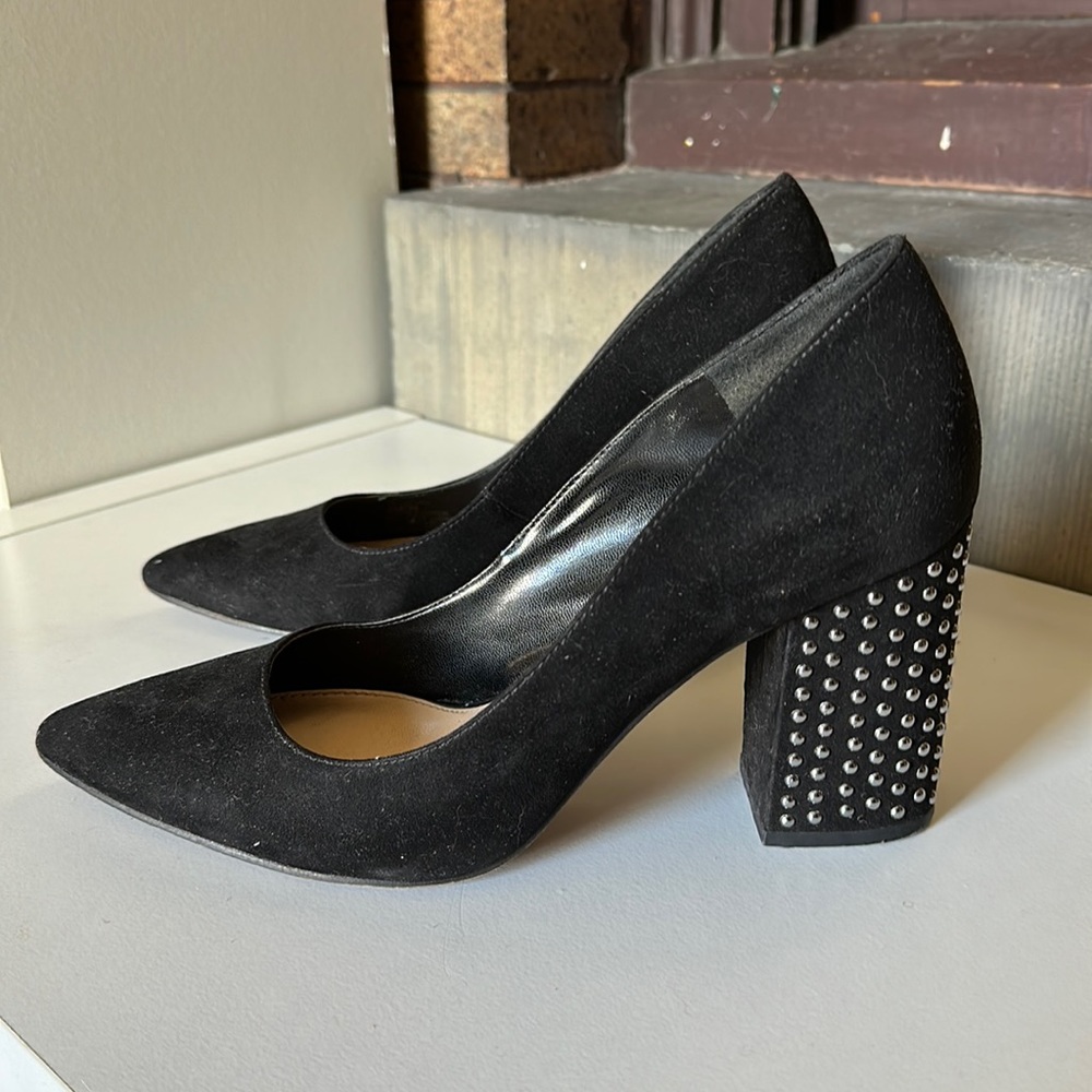 Black Block heel pumps with metal details